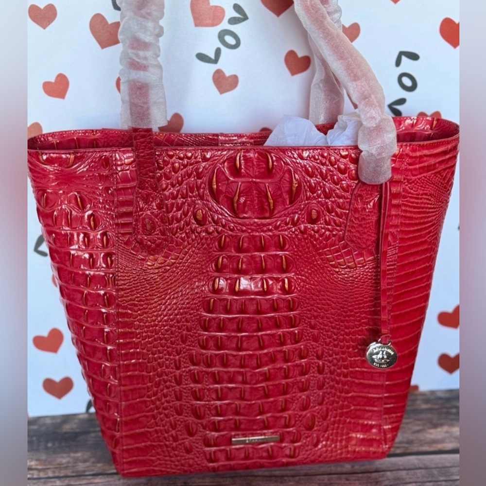 Brahmin Jayden Tote NWT in RED with Orange / Gold tipping price firm - Picture 11 of 13